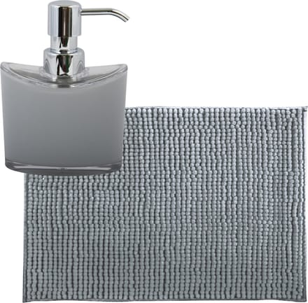 MSV badkamer droogloop mat/tapijtje - 50 x 80 cm - en zelfde kleur zeeppompje 260 ml - lichtgrijs