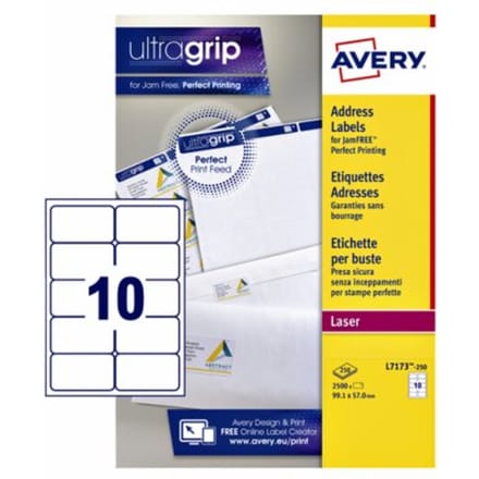 Huismerk Avery L7173-250 Laserprinter Etiket 99.1x57mm Wit
