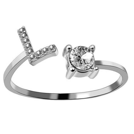 Ring Met Letter - Ring Met Steen - Letter Ring - Ring Letter - Initial Ring - Zilver 925 Letter L - Cadeautje voor haar