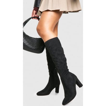 boohoo Dames Basic Blockhakken Kniehoge Laarzen | Black | Maat: 3