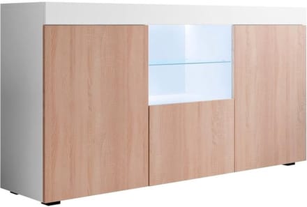 Dressoir Natolia | 150 x 80 x 40 cm | Mat melamine met LED-Belichting | Wit en Sonoma