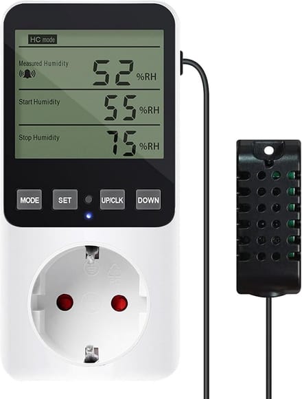 Digitale Vocht- en Temperatuurregelaar met Timer voor Verwarming en Koeling - IP67 Stopcontact Hygrostaat