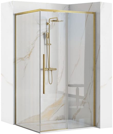 Rea Solar 90X90 + Douchebak Savoy White - 195 Cm - Douchecabine - Vierkant - Geborsteld Goud