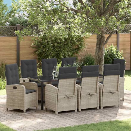 vidaXL - Tuin - Eettafel - Set - 9 - st - Lichtgrijs - poly - rattan