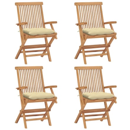 vidaXL - Inklapbare - stoelen - 4 - st - met - crèmewitte - kussens - massief - teakhout