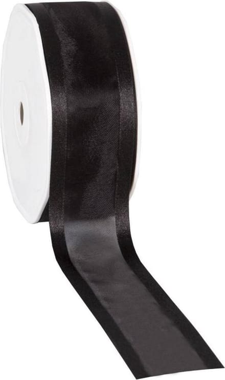 Satin edge Organzalint Zwart – 38 mm × 25 m – Organza