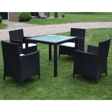 vidaXL - 5-delige - Tuinset - met - kussens - poly - rattan - zwart