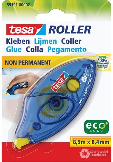 Lijmroller Tesa ecoLogo non permanent op blister - 5 stuks