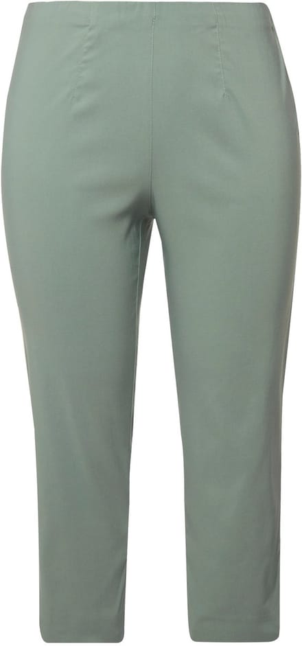 Ulla Popken - Dames - Bengalin broek kuitlang elastische tailleband stretch - Licht mosgroen - Maat 68