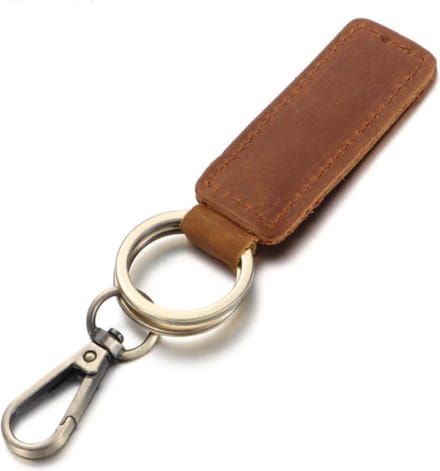Heren Sleutelhanger met Bruin Leren Label en Musketon