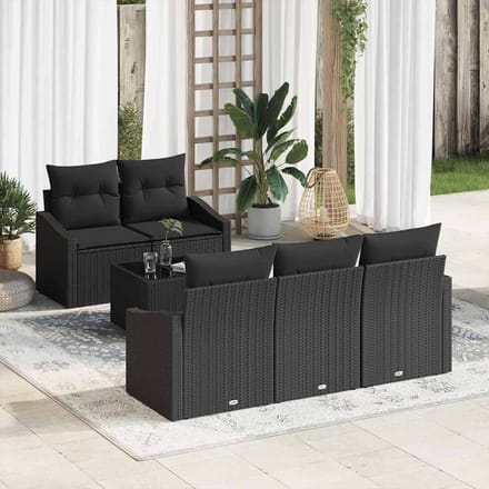 vidaXL - Bankstel - 6 - st - Zwart - poly - rattan