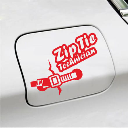 Bumpersticker - Zip Tie Technician - 11,2 X 14,8 - Rood