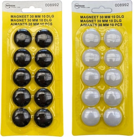 Magneten - rond - Koelkastmagneten - Magneet - 30mm - Set van 20 stuks - 10 wit & 10 zwart