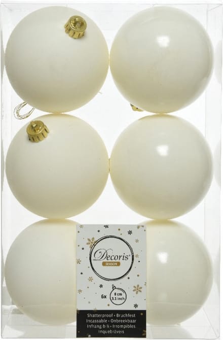 Decoris Kerstballen - 6x st - wol wit - 8 cm - kunststof - mat en glans mix - kerstversiering