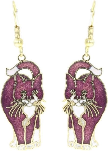 Behave - Oorstekers dames - kattenmotief - paars - 5 cm