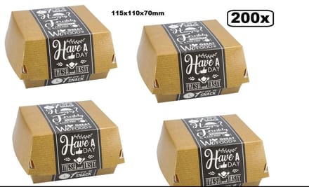 200x Kartonnen hamburger bakje Fresh 115x110x70mm