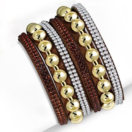 Montebello Armband Aida Brown - Leer - Bolletjes - 20cm