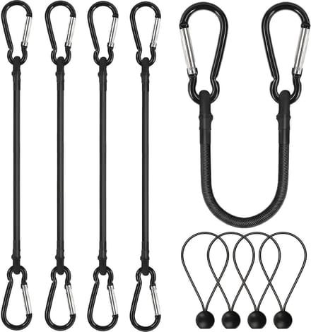 Elastisch touw - Spanband met haak - Bagage vastzetten - Dubbele veiligheidshaak - 4 stuks 305 cm - Zwart