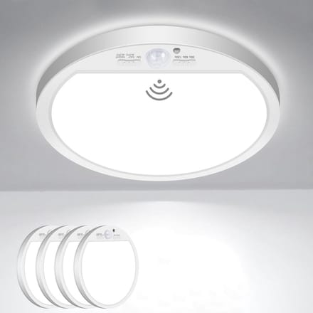 Set van 4 LED Plafondlampen met Bewegingsmelder - Dimbaar Wit Licht - 15W Plafondsensorlamp