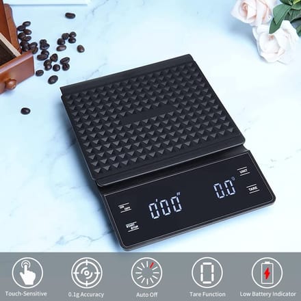 IMTEX - Keukenweegschaal - Koffie Scale - met Timer -  LED Scherm - 3000 gram - 3 kilo - Zwart