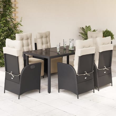 vidaXL - 7-delige - Tuinset - met - kussens - poly - rattan - zwart