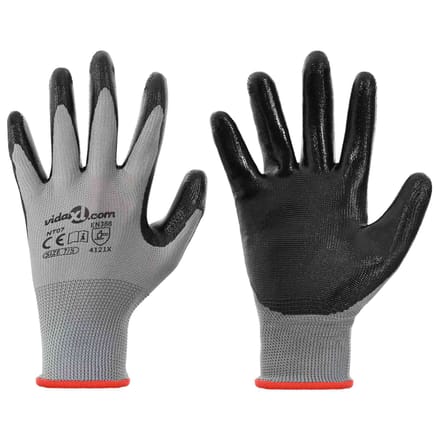 vidaXL Werkhandschoenen 12 st Grijs en zwart 7 / S Polyester