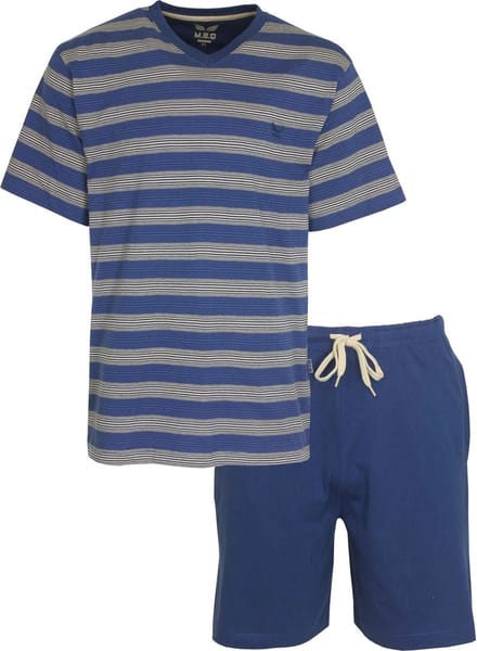 MEQ Heren Shortama - Streepdessin - Pyjama Set - Blauw - Maat S