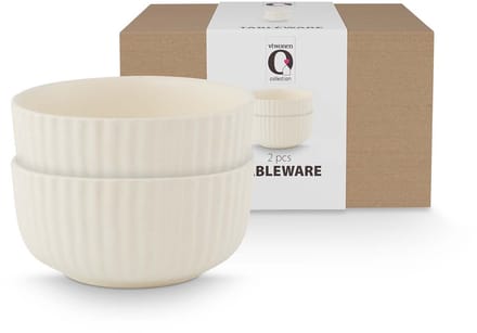 vtwonen Kommen - Keramiek - Ontbijtkom of Soepkom - Gebroken wit - 15cm - Set van 2