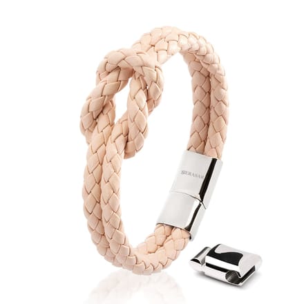 SERASAR Leren Damesarmband [Knot] - Roze 20cm - Rundleer