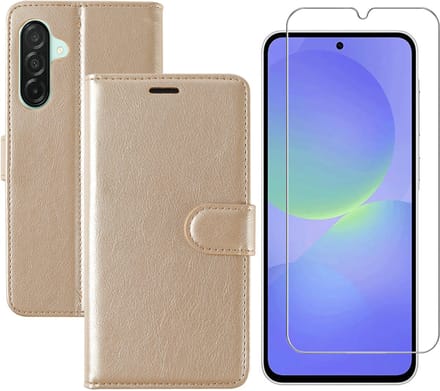 Hoesje geschikt voor Samsung Galaxy A36 bookcase Goud - Met screenprotector tempered glass Galaxy A36