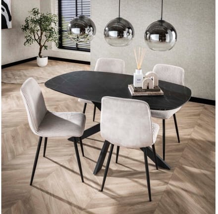 Eettafel Marquina Deens ovaal melamine 150x90 cm - marmerlook 3D