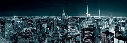 Kunstdruk Shutterstock - Manhatten Skyline at Night 95x33cm