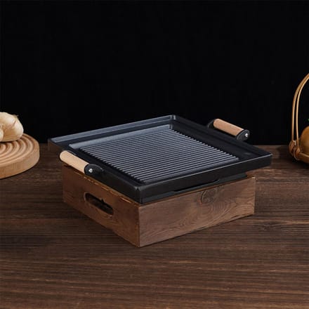 Draagbare Alcohol Grill Tafel BBQ Plaat, Multifunctionele Verwarmingsschaal voor Vis, Kebab, Vlees, Restaurants M zwart