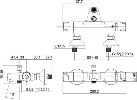Xellanz Universele thermostatische badmengkraan chroom