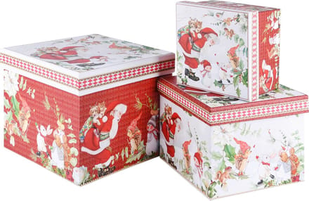 Dekoratief | Set 3 dozen vierkant 'Classic Santa', karton, 21x21x17cm | A225881