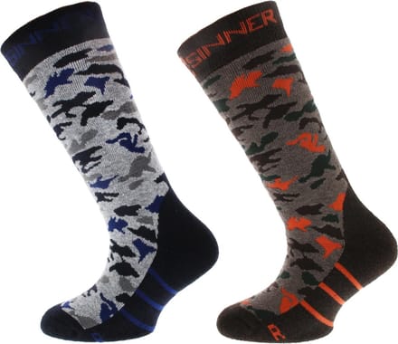 SINNER KIDS BOYS SKI SOCKS CAMO DOUBLE PACK - BROWN- BLUE - Unisex - Maat 35-38