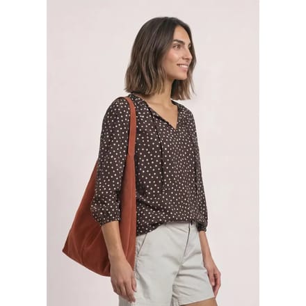 Blouse met 3/4-mouwen, split in de hals en bandjes