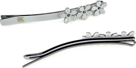 Luxe haarspeldje bloemjes & strass (2 set), pastel-grijs.