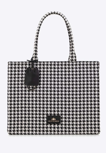 Wittchen Dames jacquard patroon shopper tas zwart en wit katoen