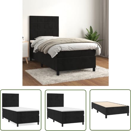 vidaXL - Boxspring - met - matras - fluweel - zwart - 100x200 - cm