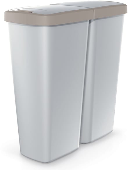 Keden Duo Prullenbak - 50L Dubbel Deksel 55x25x57cm - Grijs Beige