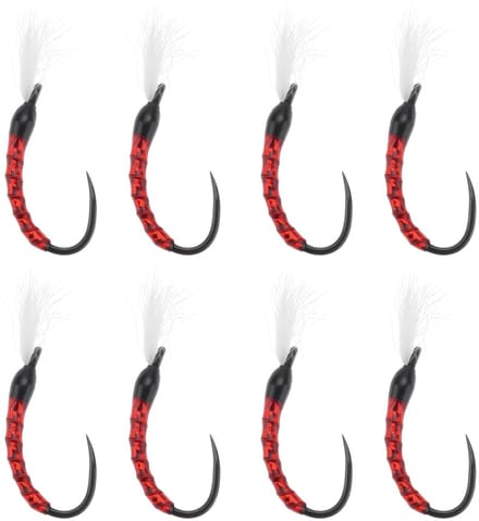 Dailygoods - 8 Stuks Bloodworm Flies voor Forel Vissen - Maat 10