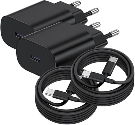 Viewr 2x 30W USB-C Adapter + 1m USB-C naar USB-C Kabel - Super Fast Charger - Snellader - Geschikt voor Smartphone & Tablet - 2 Stuks