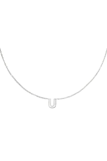 Edelstalen collier initiaal U Zilver Stainless Steel