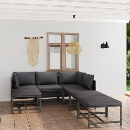 vidaXL - 7-delige - Loungeset - met - kussens - poly - rattan - grijs