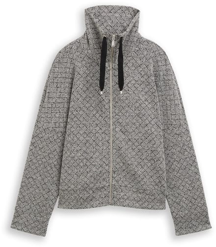Tom Tailor - Loose fit sweatjack met opstaande kraag - Maat M - black white argyle structure