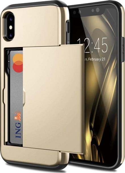 Geschikt voor Apple iPhone XS Max Backcover | Goud | Pasjeshouder | TPU - Hard PC