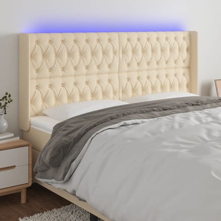vidaXL - Hoofdbord - LED - 203x16x118/128 - cm - stof - crèmekleurig