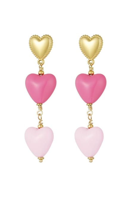 Oorbellen - Yehwang - Hartjes - Roze - Stainless steel - Statement oorbellen - Sieraden