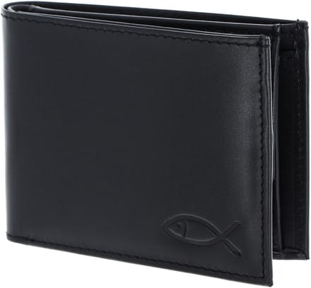 oxmox Leren portemonnee Leather RFID Protect Pocketbörse Freedom Fish Embossed Black zwart